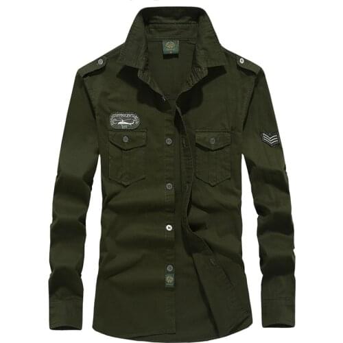 2018 New Cotton Military Shirt Men Long Sleeve Breathable Casual Shirt Man Solid Shirt With Embroidery