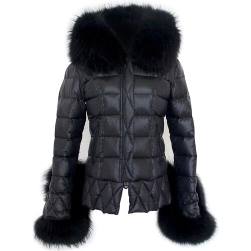 2020 new Faye Wong same style star super big raccoon fur collar slim down jacket short women winter