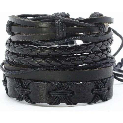 New Handmade Multilayer Fashion 4 Pcs/set Punk Woven Leather Men Bracelets Bangles Vintage Mens Female Jewelry Accessories
