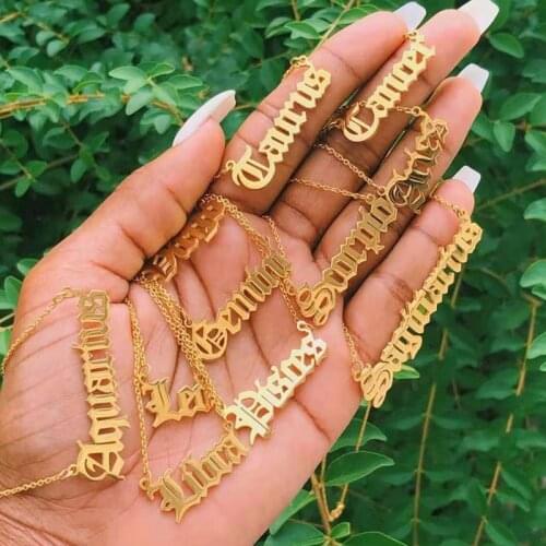 Wholesale 12pcs Old English Letter 12 Constellation Necklaces Pendants Stainless Steel Cancer Taurus Necklace Dropshipping