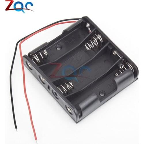 Battery Storage Case Plastic 4 x AA Box Holder Black With 6\" Wire Leads