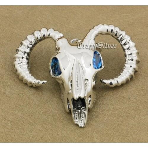 Argali Skull CZ Eyes 925 Sterling Silver Mens Biker Rocker Punk Pendant 9S108 Just Pendant