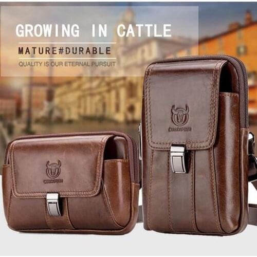 BULLCAPTAIN Men Waist Packs Genuine LeatherTravel Fanny Pack Belt Bum shoulder Bag Waist Fanny Bags Mobile Phone Pouch