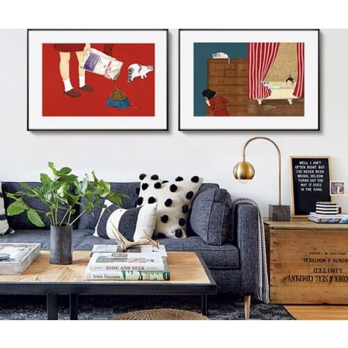 Simple and modern Japanese style cat rich cat cute pet porch murals poster print picture background wall decoration painting
