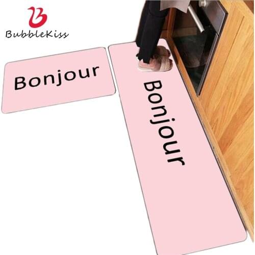 Bubble Kiss Kitchen Mats Floor Pink Long Rug Simple Black Letter Kitchen Mat Home Living Room Dining Table Decor Rug Area Rug