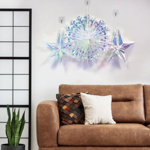 Rainbow Film Fans Laser Plastic Gradient Paper Flower Ball Honeycomb Party Wedding Christmas Decoration Drop Ornament Lridescent