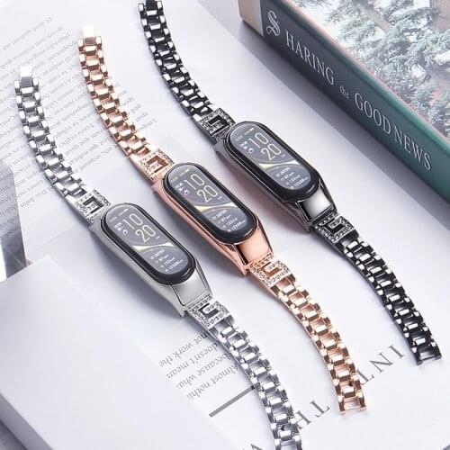 For Xiaomi Mi Band 6 5 4 3 Wrist Strap Smart Watch Replacement Watch for MiBand 3 Diamond Stainless Steel Women Sport Bracelet