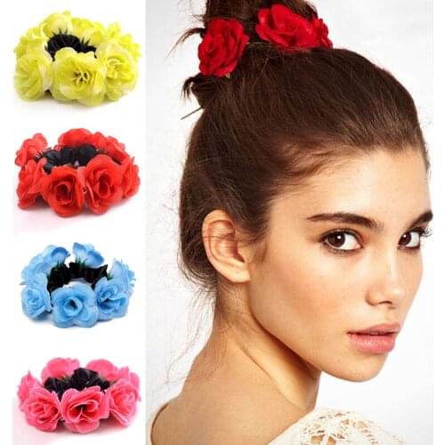 New Style Flower Elastics Hair Holders Rubber Bands Girls Women Headwear Hairband Hot Wreaths Crowns Wedding Hair Accessories