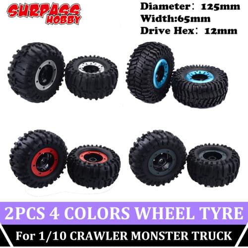 SURPASS HOBBY 2PCS RC Tyre Wheel 1/10 Car Big Foot Car Tires Crawler Wheel Rims for RC 1/10 Car Crawler Monster Truck Accessory