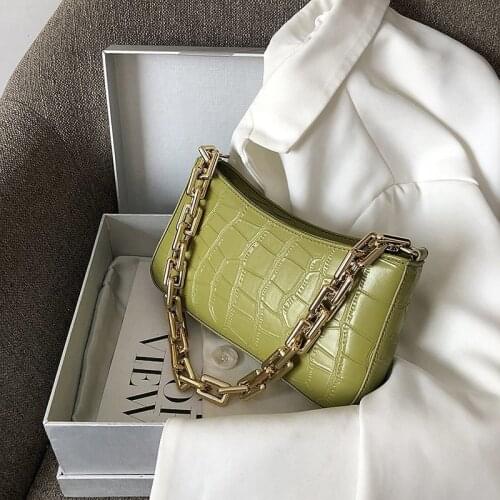 Stone Pattern High Quality PU Leather Shoulder Bags for Women 2021 Solid Color Chain Hand Armpit Bags Female Fashion Travel Bag