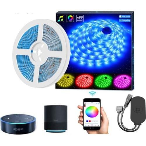 Dream Color LED Strip Lights Built-in IC with APP 16.4ft/5m 32.8ft/10m Wifi LED Lights Sync to Music Waterproof RGB Rope Light