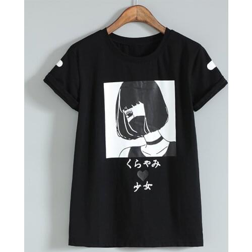 Harajuku Japanese Women Cartoon T Shirts Unique Graphic Short Sleeves T-Shirt White Tees Kawaii Cute Cotton Shirt Drop Shipping