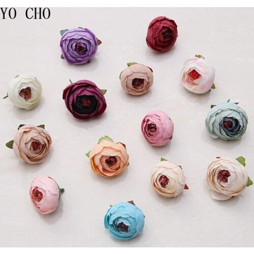 YO CHO 5pcs/lot High Quality Peony Flower Heads Silk Artificial Flowers Wedding Decoration DIY Garland Crafts Flowers Home Decor