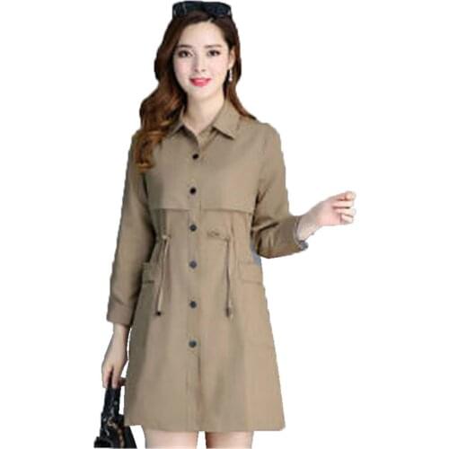 Women Pocket New Spring Autumn Windbreaker Female Mid-Length Korean Style Jacket Women Slim Large Size Button Youth Coat A03