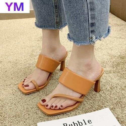 2020 Summer NEW Sexy Women Sandal Flip Flops High Quality Elegant Square Toe Dress Shoes Slides Ladies Outdoor Sandal Shoes 40