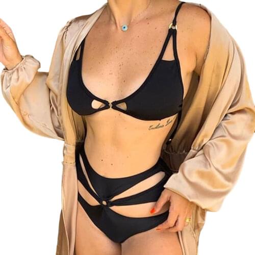 2 Pieces Bathing Suit Sets Women Sexy Solid Color Bikini Tops+ Hollow Out Panties 2021 Summer Female Swimsuits Beachwear