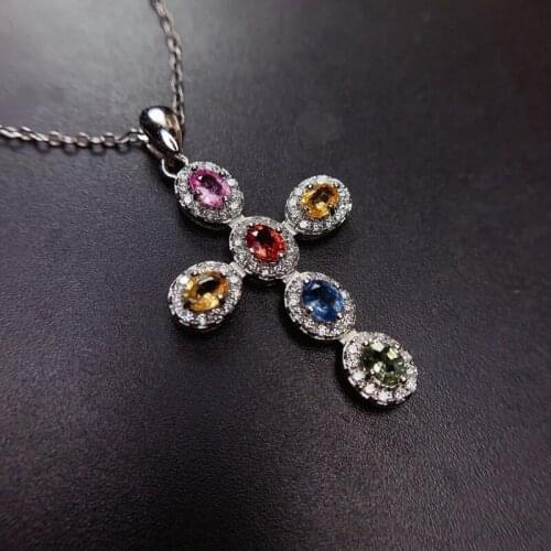 High Quality Colorful Zircon Cross Pendant Necklace Women Engagement Jewelry Silver Color Necklaces Lady Birthday Present KOFSAC