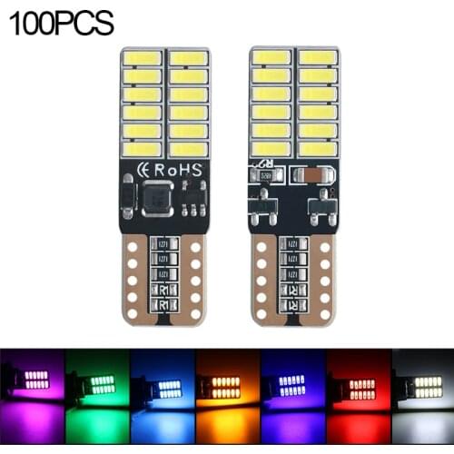100PCS T10 W5W 194 501 Canbus Car LED Interior Lights Bulb Error Free 4014 24SMD Auto Clearance Lamps Super Bright White Red 12V