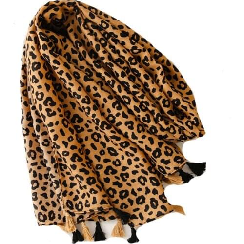 2021 Fashion Leopard Pattern Printed Cotton Viscose Tassel Scarf Shawls Wraps 10pcs/lot