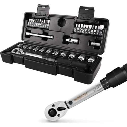 35 in 1 Portable Adjustable Spanner Socket Wrench Tool Kit 2-20Nm 1/4 Preset Professional Torque Wrench Sets Bicycle Fix
