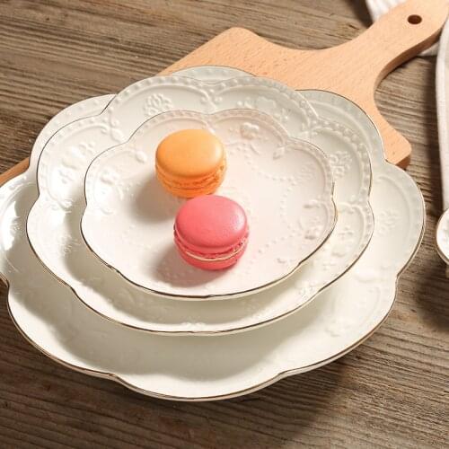 6/8/10 Inch European Phnom Penh Embossed Lace Flower Steak Dinner Plate White Porcelain Dessert Cake Plate Kitchen Tableware