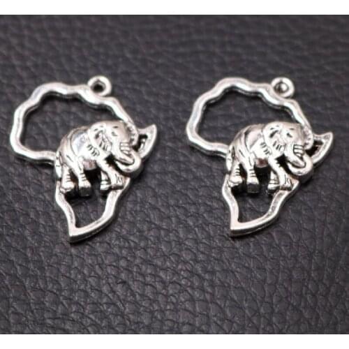 8pcs Silver Plated 3D African Elephant Pendants Animal Necklace Earrings Metal Accessories DIY Charms For Jewelry Crafts Making