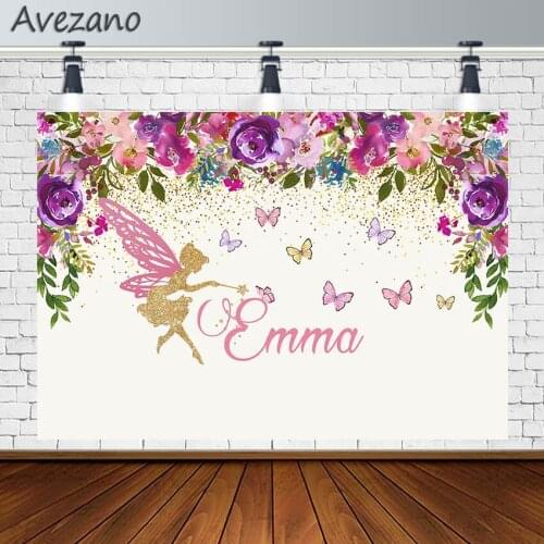 Avezano Birthday Party Photography Backdrop Flower Butterfly Fairy Customized Girl Backgrounds Photo Studio Photozone Photocall