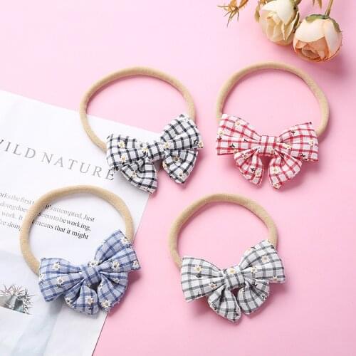 20pcs/lot Baby Headband Plaid Girls Bows Hairbands Handmade Fabric Bow Hair Clips Infant Hair Accessory
