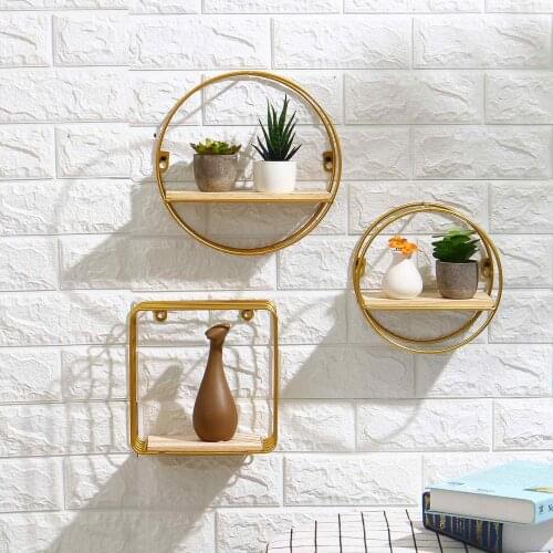 Living Room Geometric Shelves Nordic Style Wall Decoration Metal Shelf Round SquareStorage Holder Rack Shelves