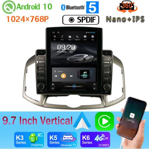 Head Unit Android auto 9.7" Tesla Style PX6 4+64G GPS Android 10 Radio For Chevrolet Captiva 2011-2017 DSP 360 Camera Car Media