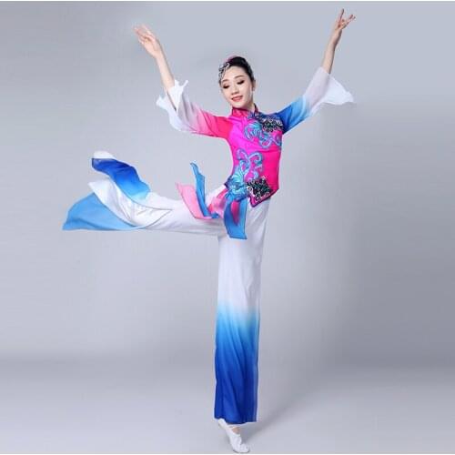 Chinese style Hanfu classical dance costumes womens elegant fan dance dance costumes rave festival clothing