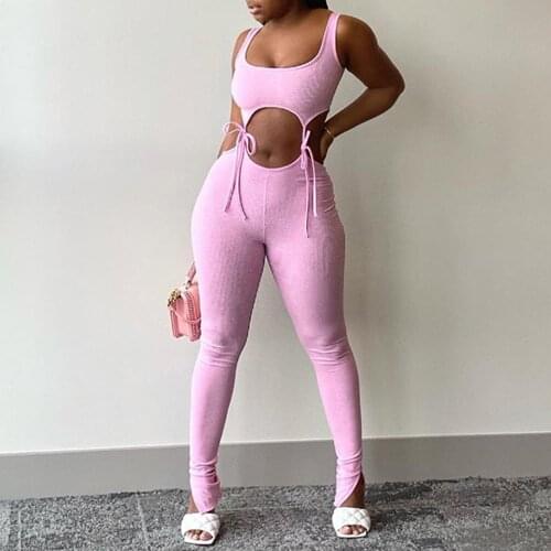 OMSJ 2021 Women Bandage Fitness Fashion Hollow Out Workout Two Piece Outfits Skinny Crop Top+Legging 2 piece Summer Solid Sets
