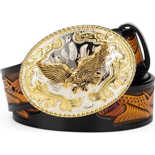 Bulk Belt Male Leather Embossed Gold Alloy Buckle Eagle Western Cowboy Double Color Big Buckle Belt Fahsion for Men Luxury