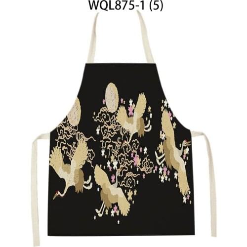 White Crane Colorful Decoration Ideas Patterned Kitchen Apron Sleeveless Cotton And Linen Children Apron Cooking Barbecue Grill