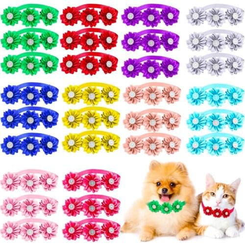 30pcs Cute Dog Bow Tie Dog Flower Collar Diamod Dog Accessories Small Dogs Cat Puppy Bowtie Collar Dogs Bowties Pet Supplies