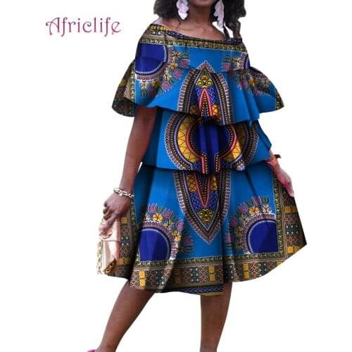 Cupcake Dress Fashion For Women Casual African Cotton Lady Ankara Printing Wax Traditional Clothing WY4746