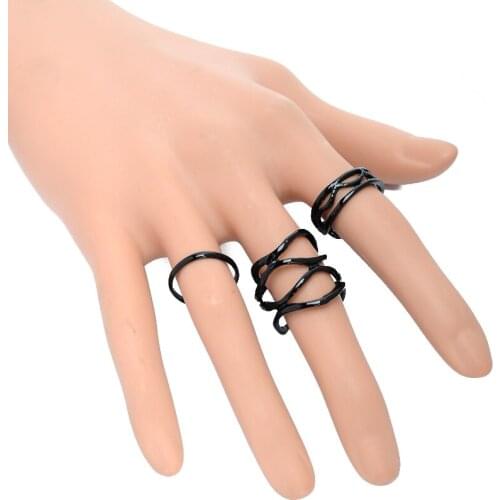 3Pcs/set Punk Personality Multilayer Hollow Geometry Black Metal Cross Rings Band Knuckle Midi Ring Set For Women Finger Ring
