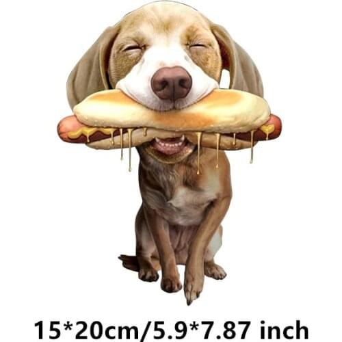Dog Eating Hotdog Ironing on Heat Transfer A-level Washable Vinyl Patches Stickers for Clothes DIY Appliques Wholesale Patches