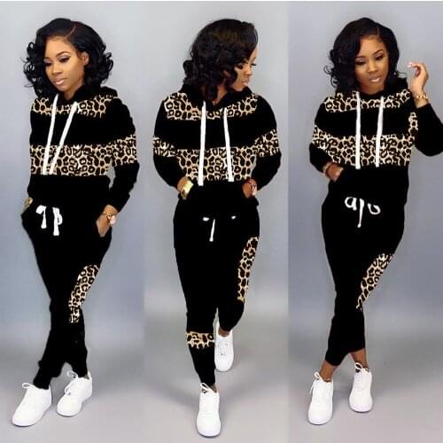 Ueteey New Two-piece Casual Hooded Leopard Print Women Pant Set