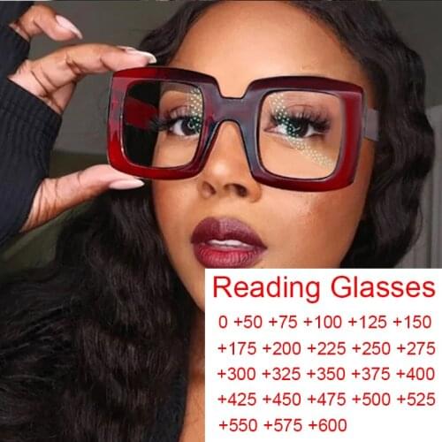 Vintage Optical Glasses Frames 2021 Unique Anti Blue Light Red Square Reading Prescription Glasses Women Plus Points 0 TO 6 Men