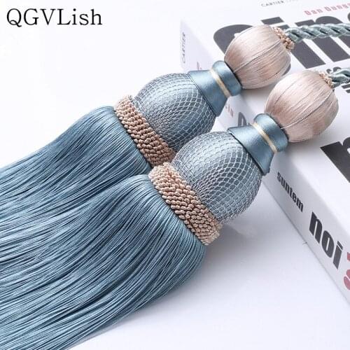 QGVLish 2Pcs 4 Balls Tennis Curtain Tassel Fringe Tiebacks Straps Hanging Belt Curtain Accessories Brush Bind Straps Buckle