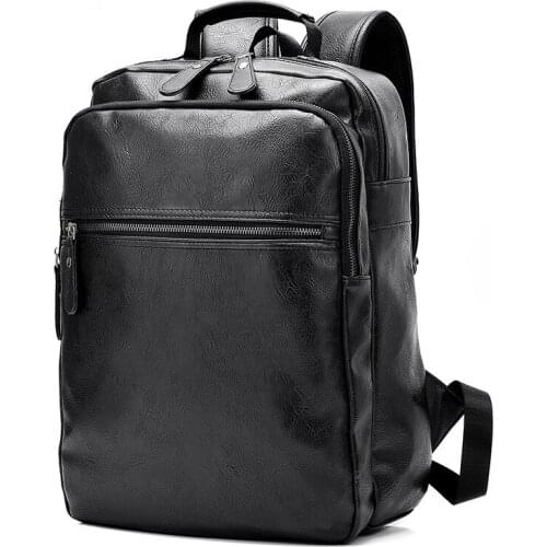 New mens backpack Pu backpack male college student schoolbag high capacity computer bag