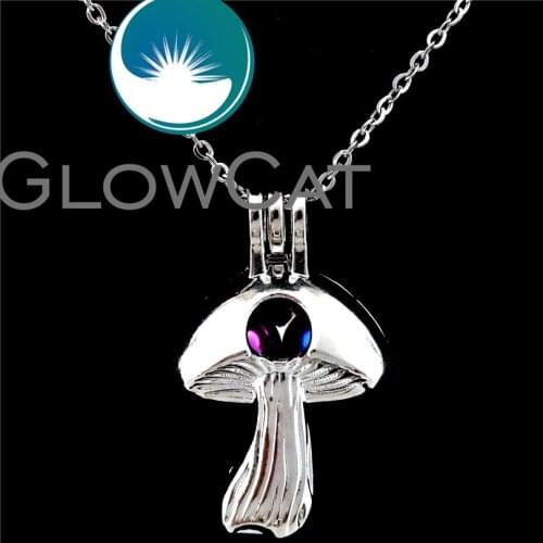 GLOWCAT K676 Cute Mushroom Beads Cage Aromatherapy Essential Oil Pearl Cage Locket Necklace Kids Jewelry Gift