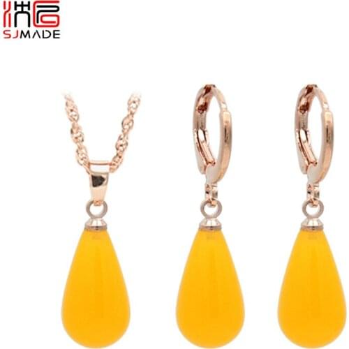 SJMADE Japanese Korean Fashion Classic Water Drop Beeswax Earrings Jewelry Set For Women Elegant Romantic Wedding Jewelry Gift