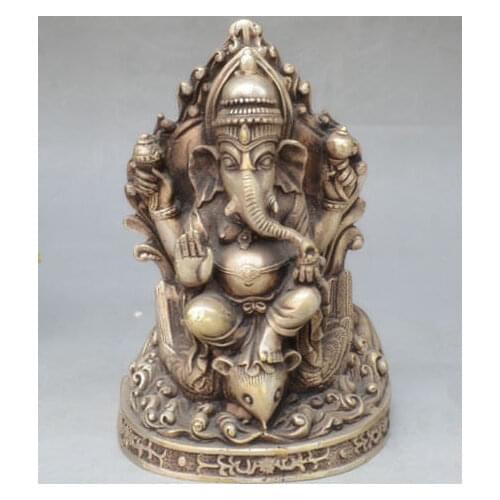 Old Tibet Silver 4 Arms Ganapati Ganesh Lord Ganesha Elephant Buddha Mammon