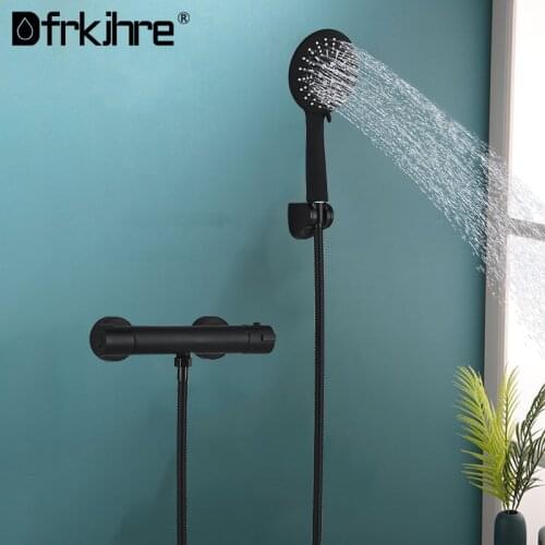 Thermostatic Bathtub Faucet Wall Mounted Black Dual Handle With Handshower Bathroom Faucet Bathtub Faucet Water Tub Mixer Tap