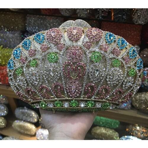 Dark Purple/Pink/Red Color Crown Shape Evening Clutch Purse Fashion Elegant Womens Party Wedding Shoulder Handbags Ladies Bag