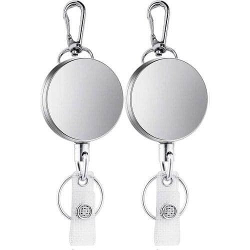 2Pcs Retractable Pull Key Ring ID Badge Lanyard Name Tag Card Holder Recoil Reel Belt Clip