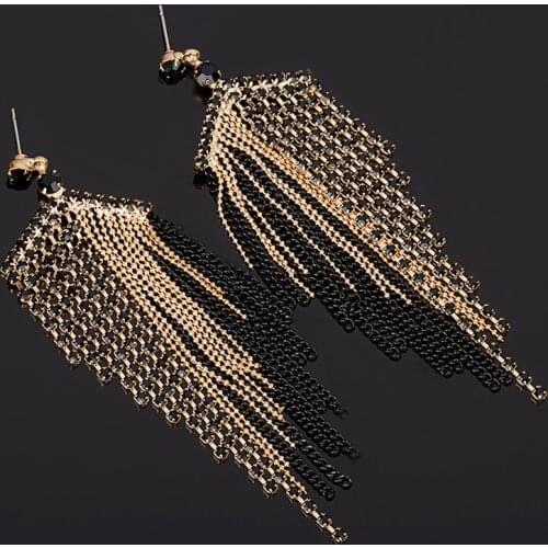 YFJEWE New design Large Black Tassel Earrings For Women Fashion Rhinestone Drop Earrings Wedding Gifts E054
