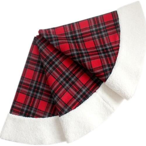 Free shipping Extra Large 50" Christmas Tree Skirt Tartan Fabric with Sherpa Border